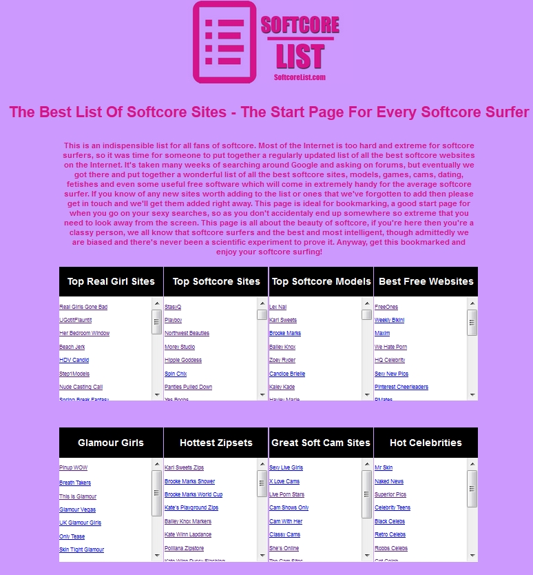 Best list of softcore sites and models