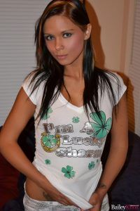 Beautiful Bailey Knox standing in her lucky charm top