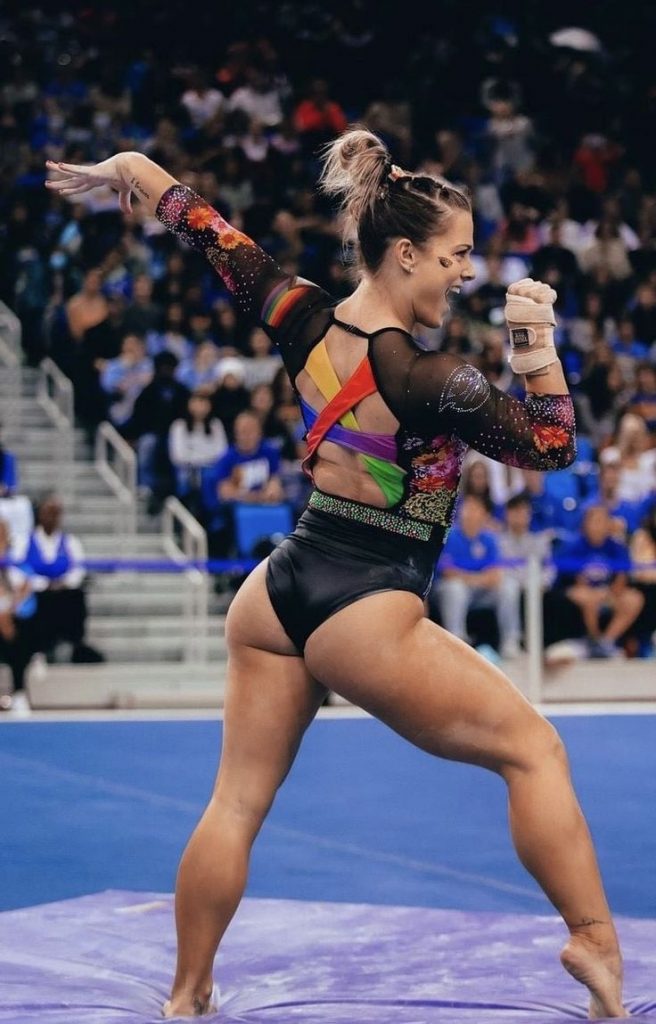 Fit gymnast performs