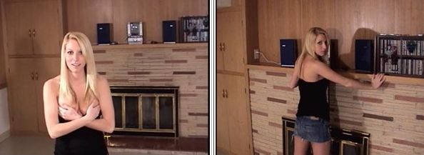 Shy girl in a handbra